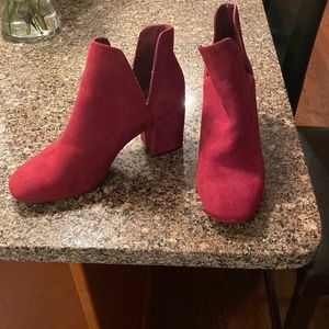 Burgundy faux, suede ankle boots, size 9